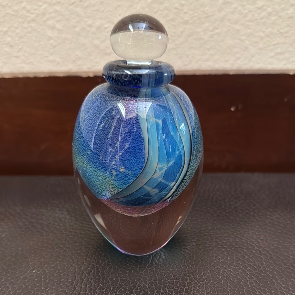 Vintage Perfume Bottle Hand Blown Art Glass in Blue & Green Tones